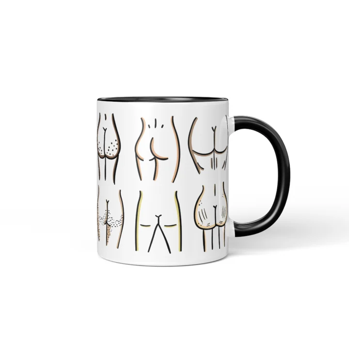 Line Art Butt Mug - Minimal Cheeky Gift - Black mug mockup
