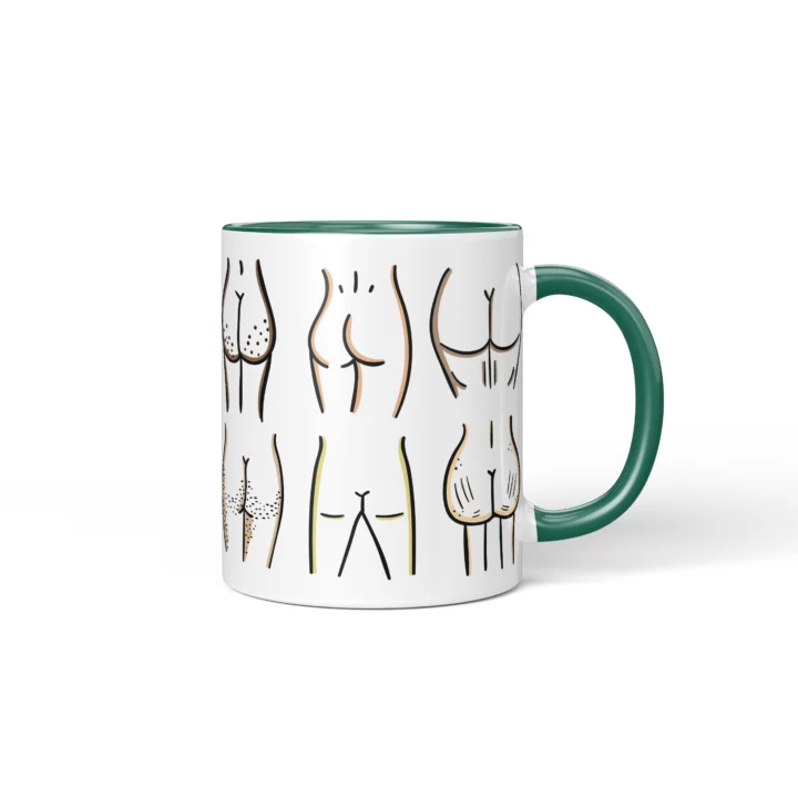 Line Art Butt Mug - Minimal Cheeky Gift - Dark Green mug mockup