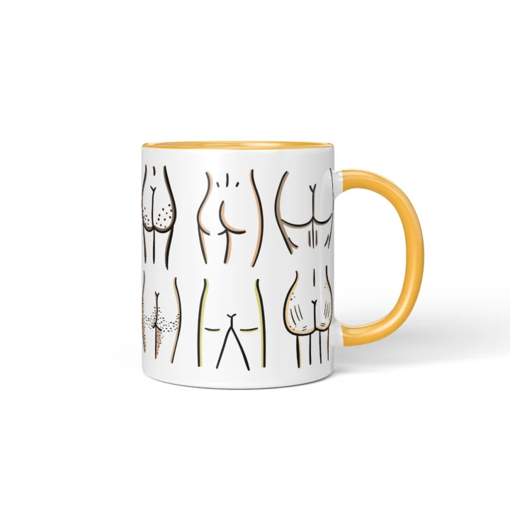 Line Art Butt Mug - Minimal Cheeky Gift - Golden Yellow mug mockup