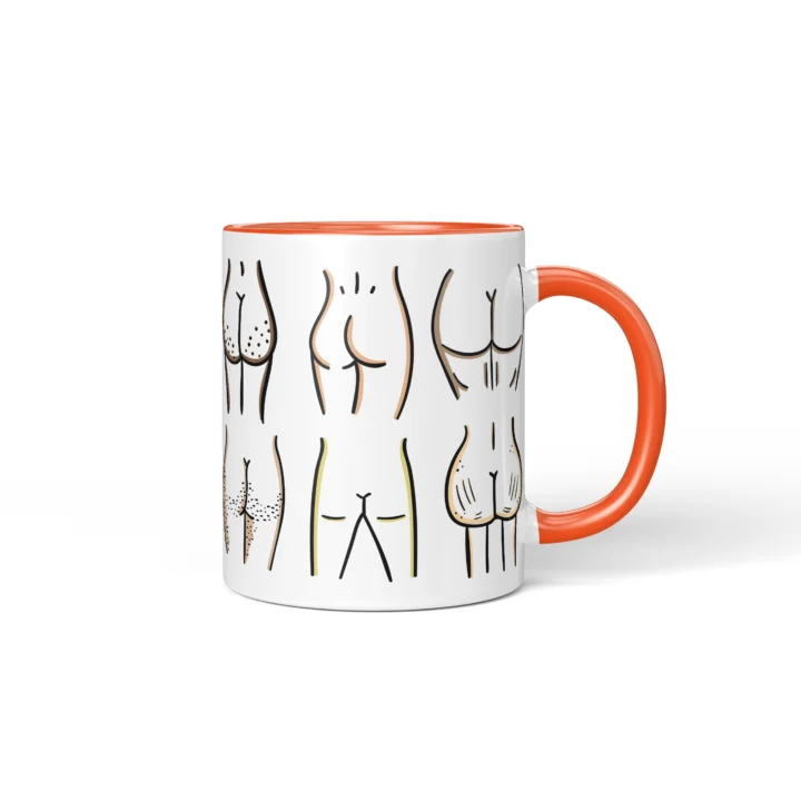 Line Art Butt Mug - Minimal Cheeky Gift - Orange mug mockup