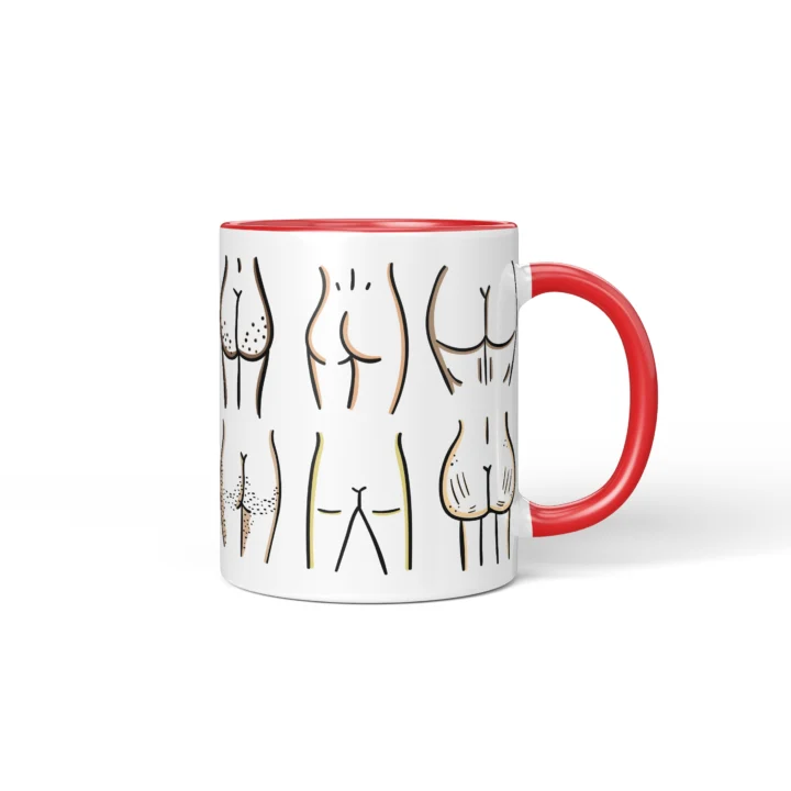 Line Art Butt Mug - Minimal Cheeky Gift - Red mug mockup