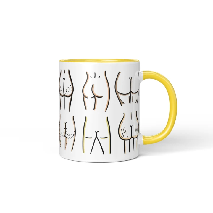 Line Art Butt Mug - Minimal Cheeky Gift - Yellow mug mockup