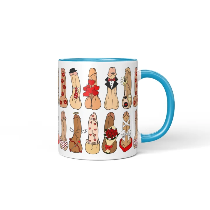 Love Penis Mug - Funny Romantic Adult Gift - Blue mug mockup
