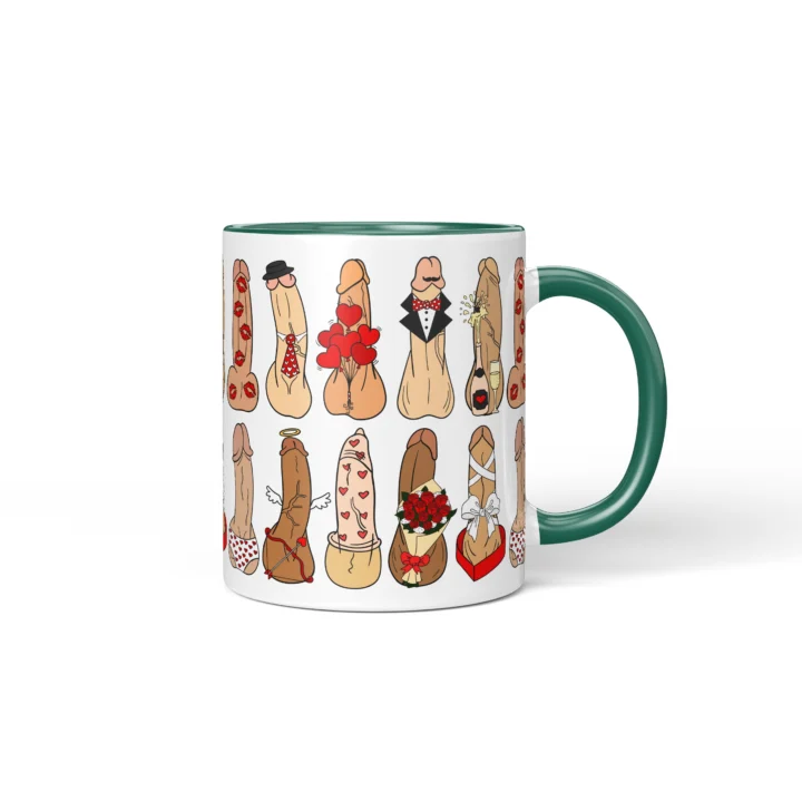 Love Penis Mug - Funny Romantic Adult Gift - Dark Green mug mockup