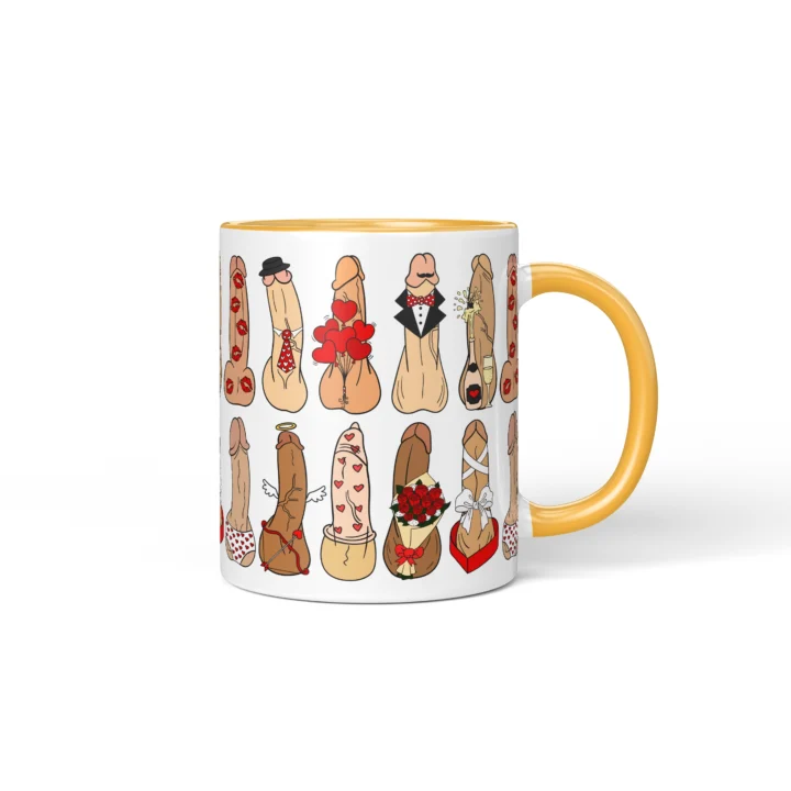 Love Penis Mug - Funny Romantic Adult Gift - Golden Yellow mug mockup