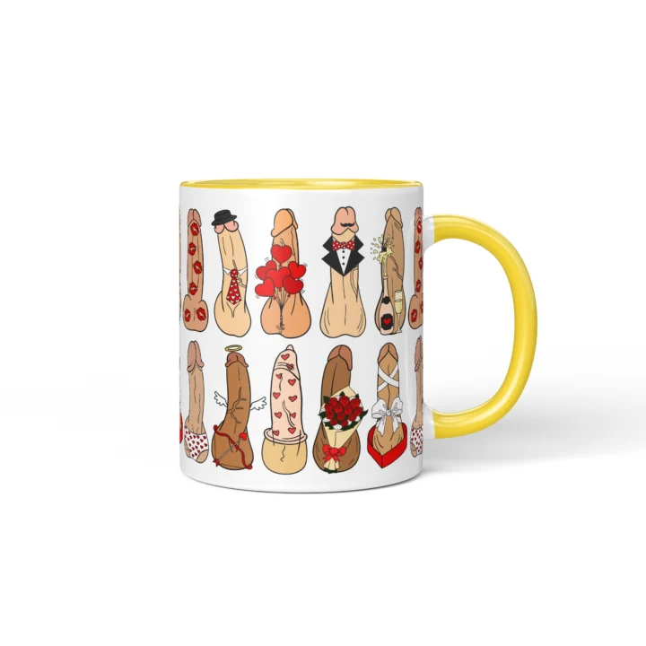 Love Penis Mug - Funny Romantic Adult Gift - Yellow mug mockup