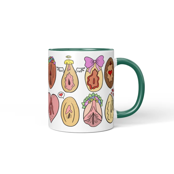 Love Vagina Mug - Sweet Cheeky Vulva Art Gift - Dark Green mug mockup