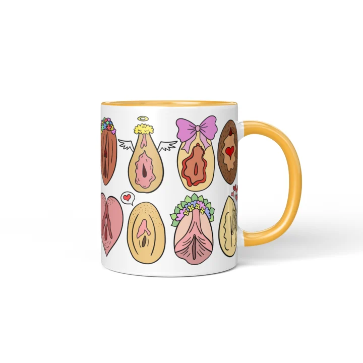 Love Vagina Mug - Sweet Cheeky Vulva Art Gift - Golden Yellow mug mockup