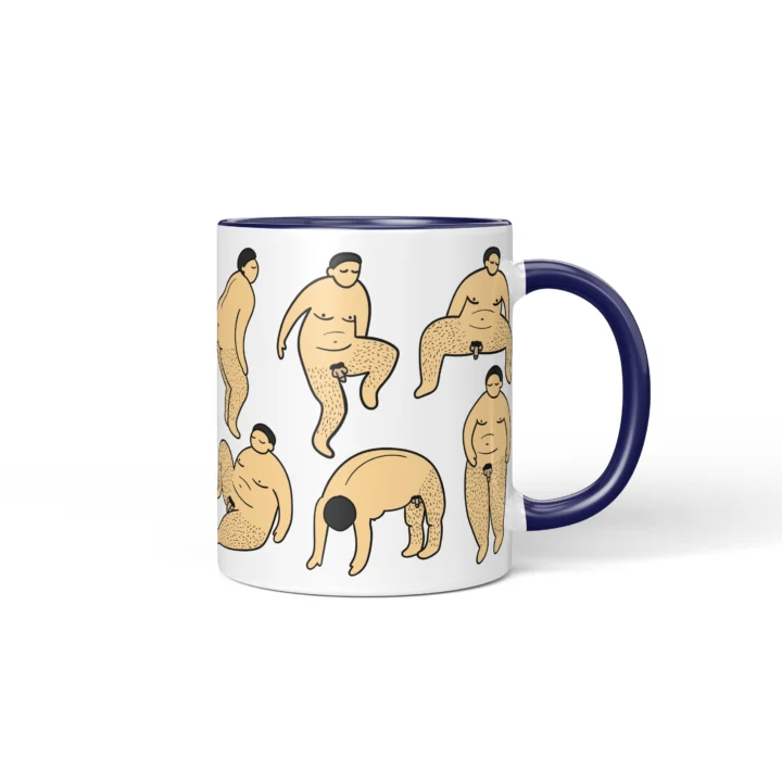 Male Body Humor Penis Mug - Cheeky Adult Gift - Dark Blue mug mockup