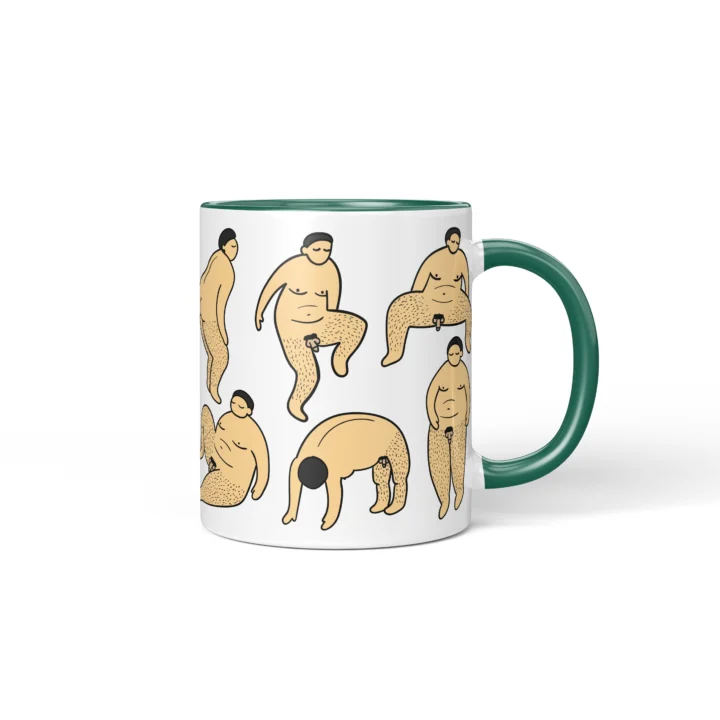 Male Body Humor Penis Mug - Cheeky Adult Gift - Dark Green mug mockup