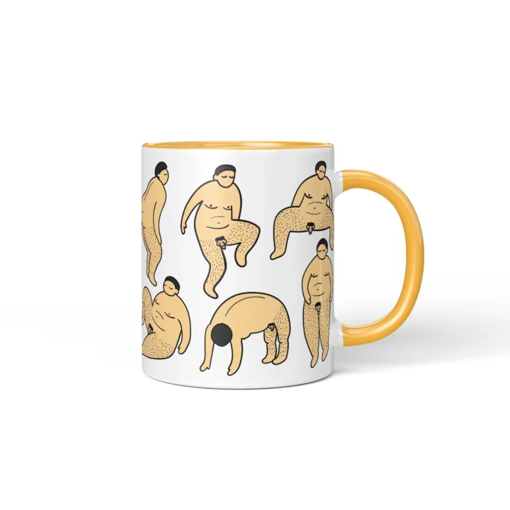 Male Body Humor Penis Mug - Cheeky Adult Gift - Golden Yellow mug mockup