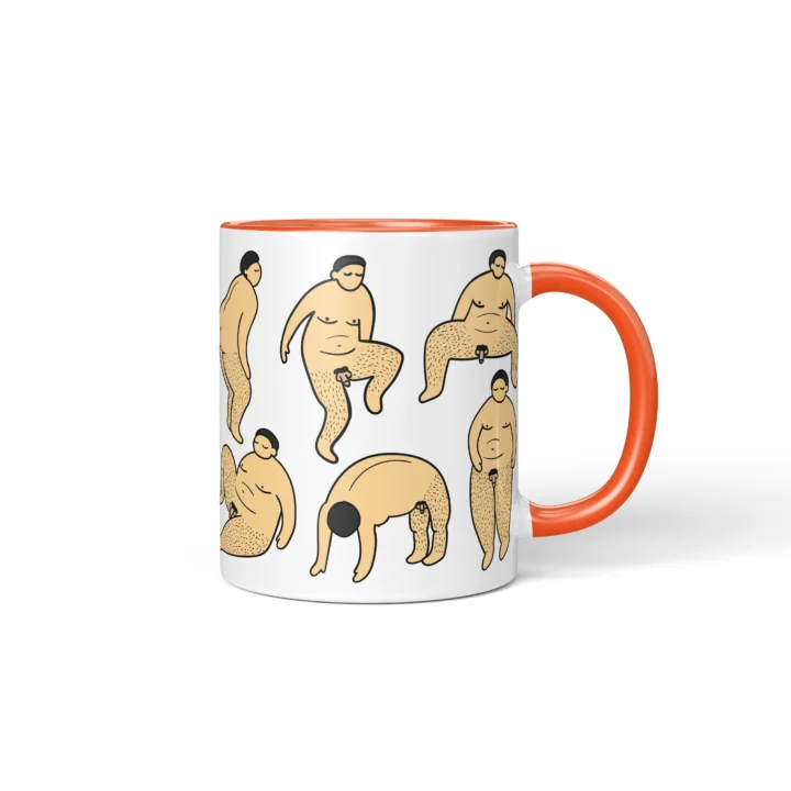 Male Body Humor Penis Mug - Cheeky Adult Gift - Orange mug mockup