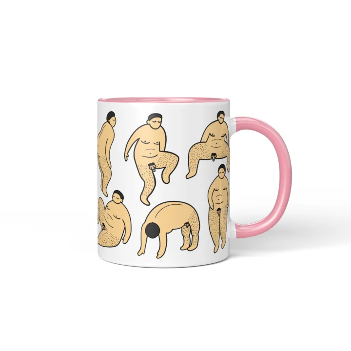 Male Body Humor Penis Mug - Cheeky Adult Gift - Pink mug mockup