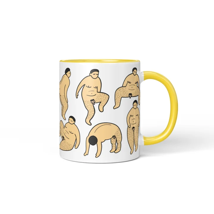 Male Body Humor Penis Mug - Cheeky Adult Gift - Yellow mug mockup