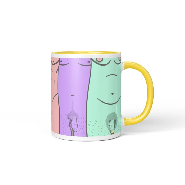 Male Silhouette Penis Mug - Body Positive Art Gift - Yellow mug mockup