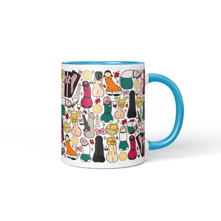 Masked Game Penis Mug - Dark Sci-Fi Parody Gift - Blue mug mockup