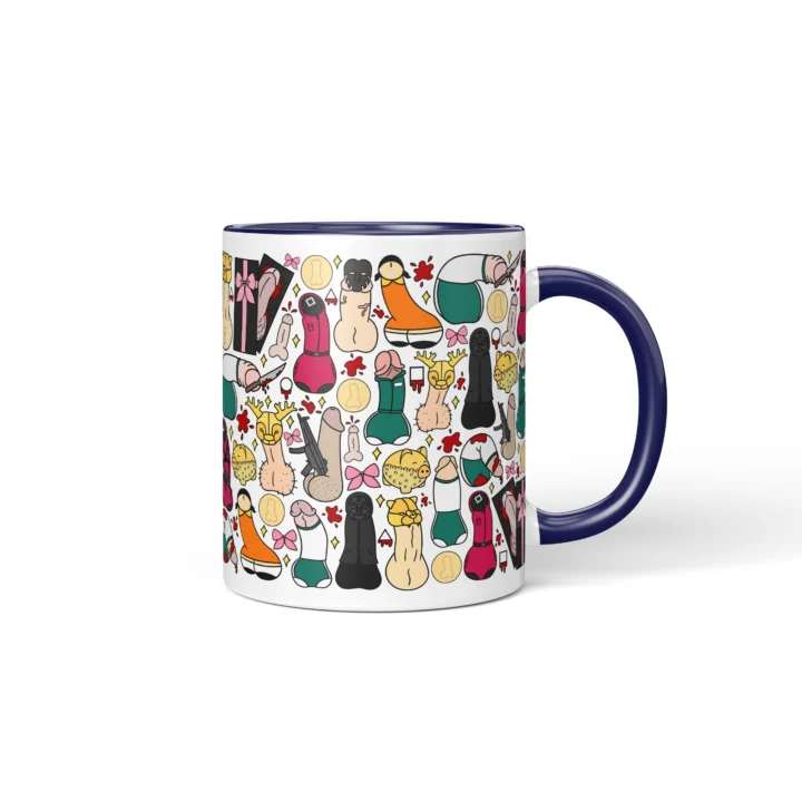 Masked Game Penis Mug - Dark Sci-Fi Parody Gift - Dark Blue mug mockup
