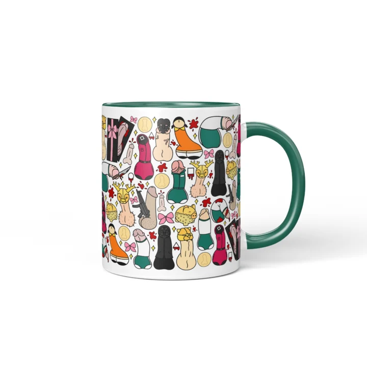 Masked Game Penis Mug - Dark Sci-Fi Parody Gift - Dark Green mug mockup