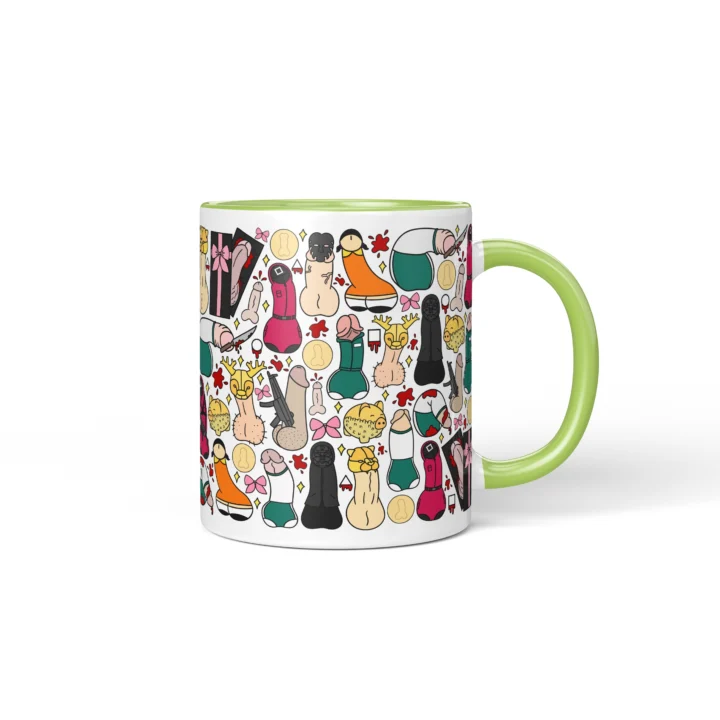 Masked Game Penis Mug - Dark Sci-Fi Parody Gift - Green mug mockup