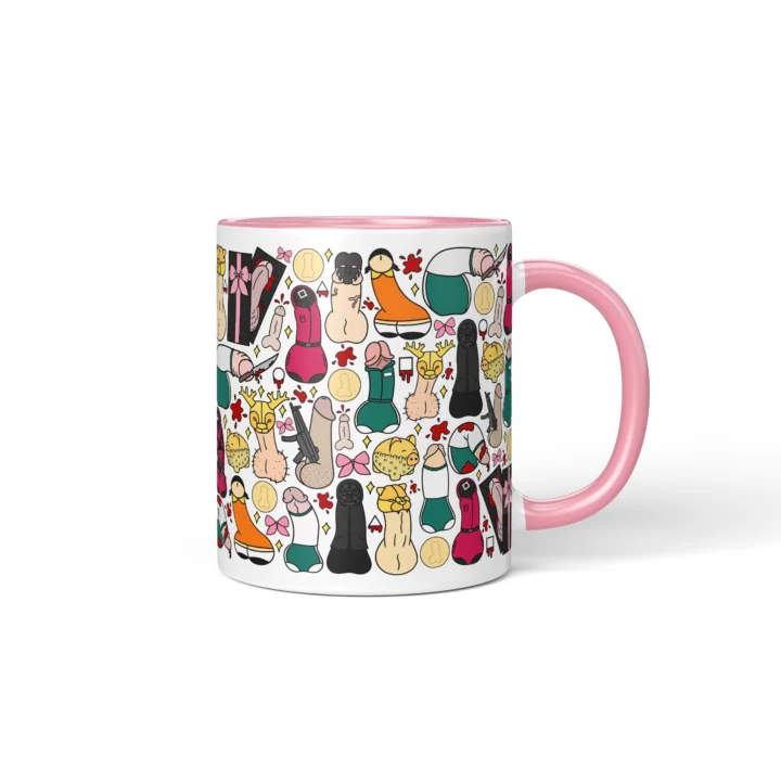 Masked Game Penis Mug - Dark Sci-Fi Parody Gift - Pink mug mockup