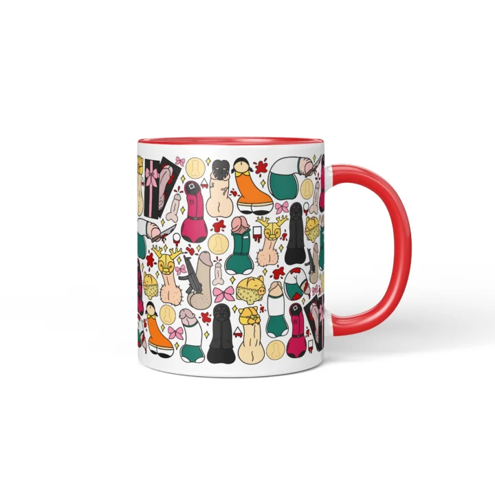 Masked Game Penis Mug - Dark Sci-Fi Parody Gift - Red mug mockup