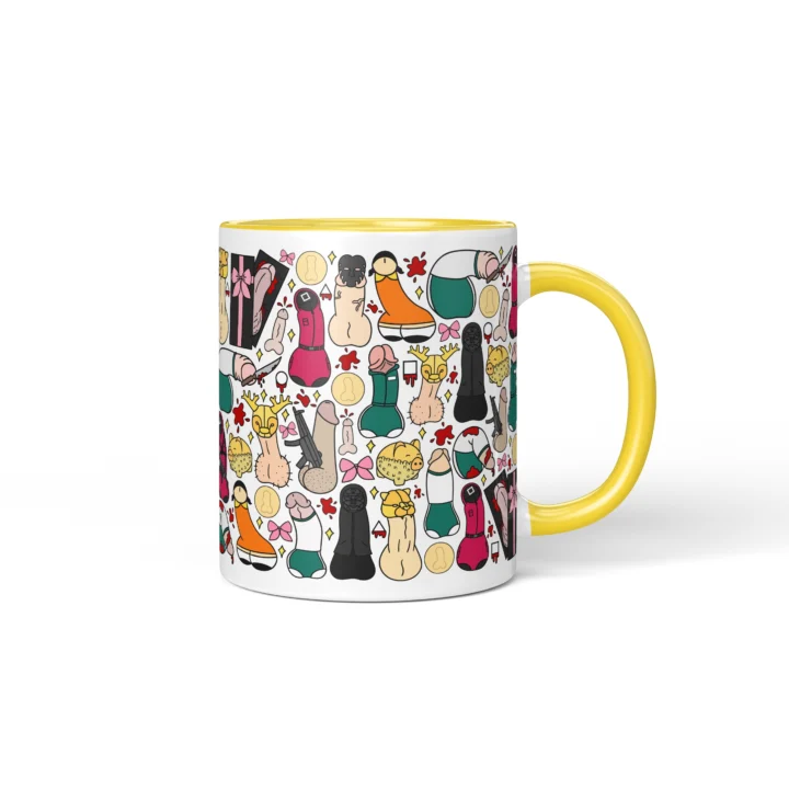 Masked Game Penis Mug - Dark Sci-Fi Parody Gift - Yellow mug mockup