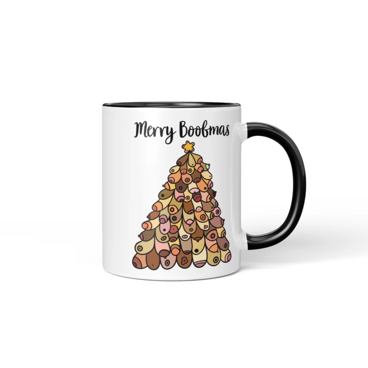Merry Boobmas Boobs Mug - Christmas Tree Gift - Black mug mockup