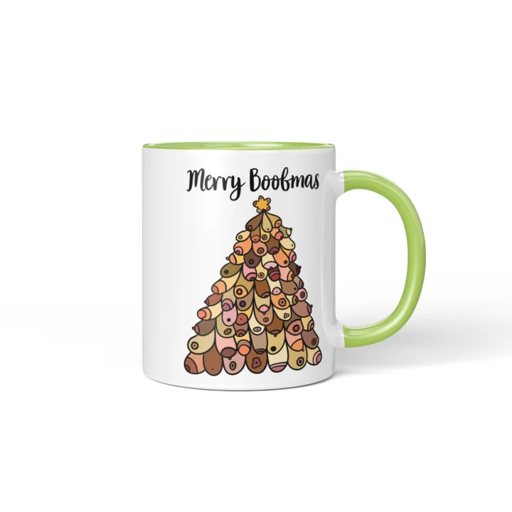 Merry Boobmas Boobs Mug - Christmas Tree Gift - Green mug mockup