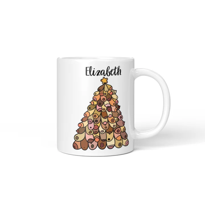 Merry Boobmas Boobs Mug - Christmas Tree Gift - Personalized 11 oz White mug mockup