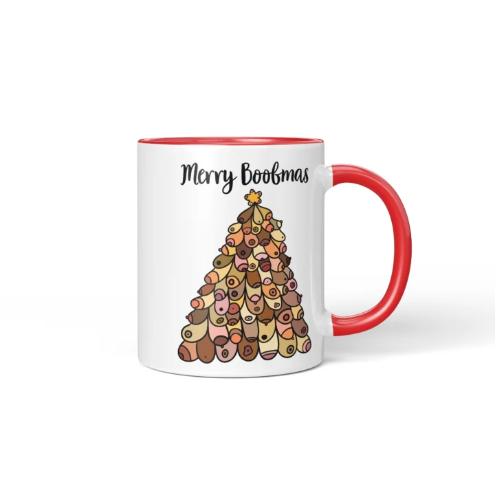 Merry Boobmas Boobs Mug - Christmas Tree Gift - Red mug mockup