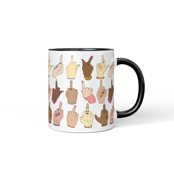 Middle Finger Pattern Mug - Rude Attitude Gift - Black mug mockup