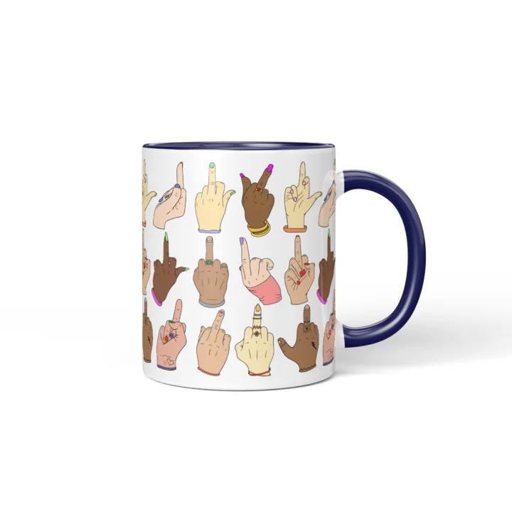 Middle Finger Pattern Mug - Rude Attitude Gift - Dark Blue mug mockup