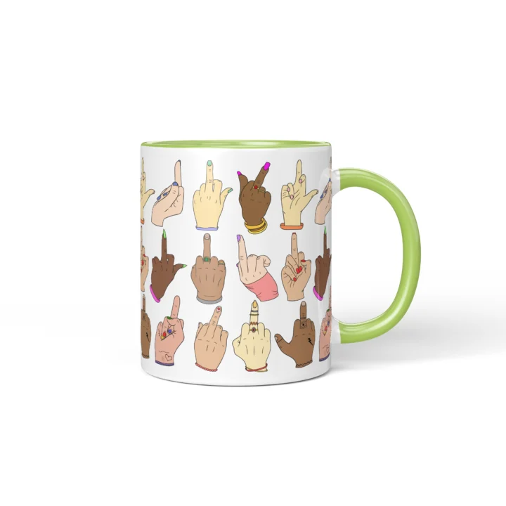 Middle Finger Pattern Mug - Rude Attitude Gift - Green mug mockup