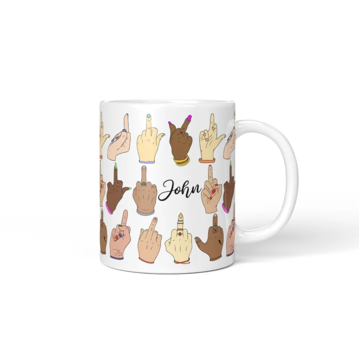 Middle Finger Pattern Mug - Rude Attitude Gift - Personalized 11 oz White mug mockup