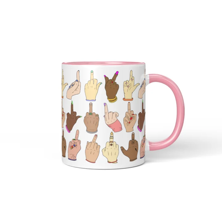 Middle Finger Pattern Mug - Rude Attitude Gift - Pink mug mockup