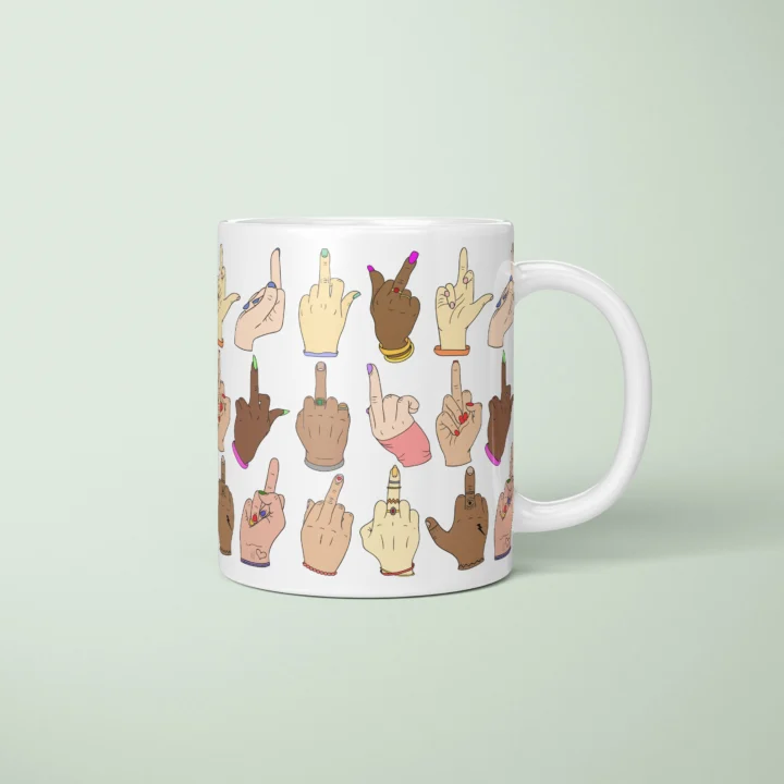 Middle Finger Pattern Mug – Rude Attitude Gift - primary mug mockup