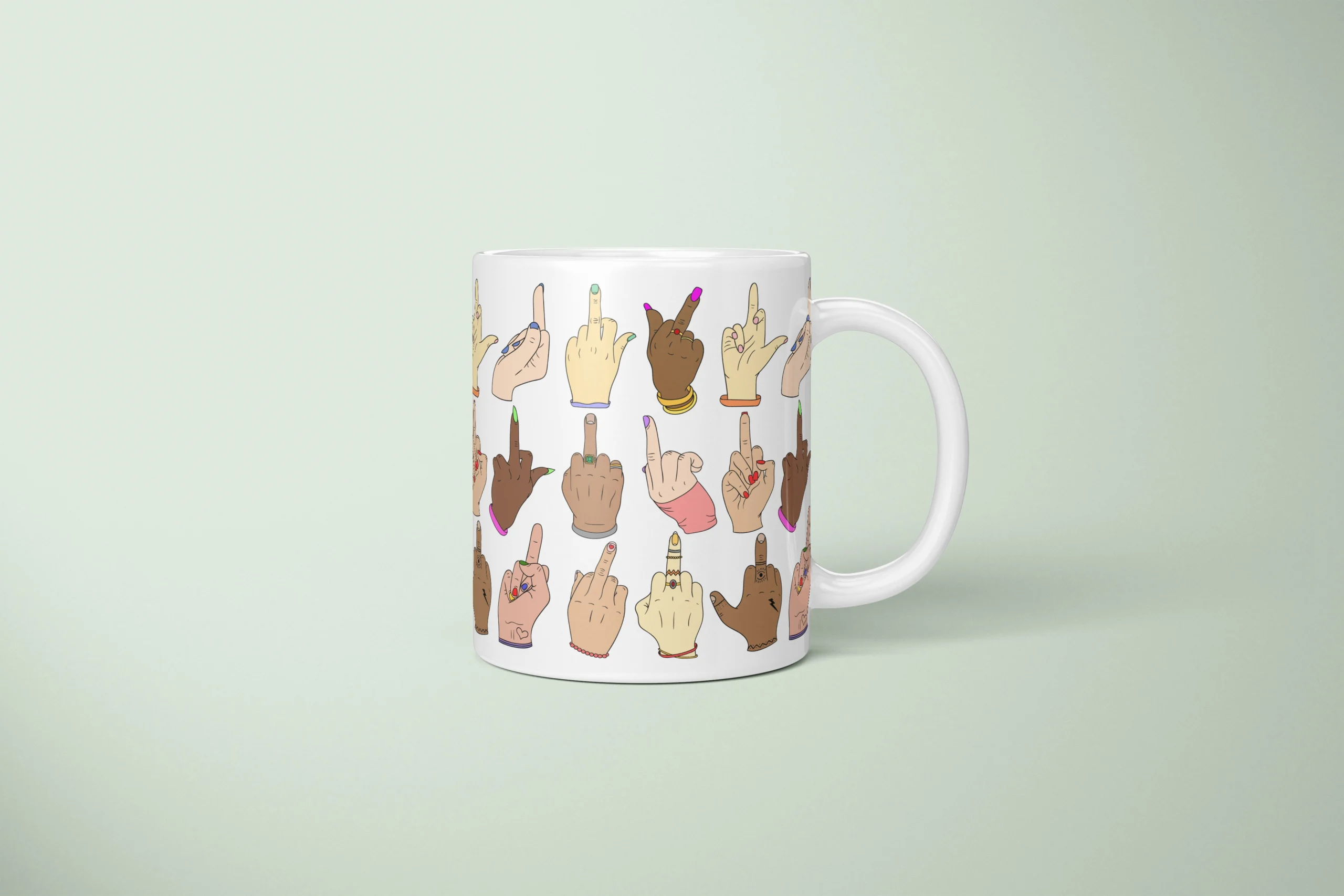 Middle Finger Pattern Mug – Rude Attitude Gift - primary mug mockup