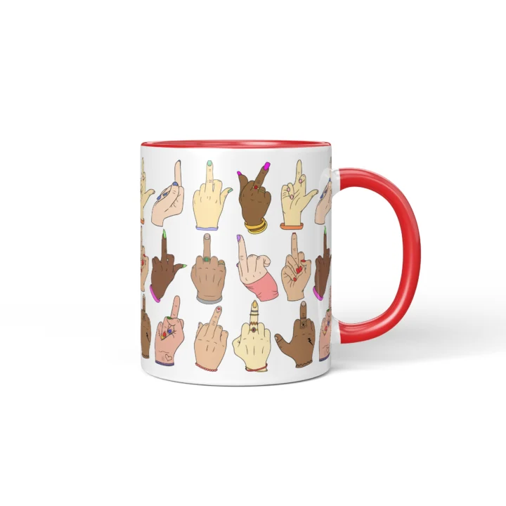 Middle Finger Pattern Mug - Rude Attitude Gift - Red mug mockup