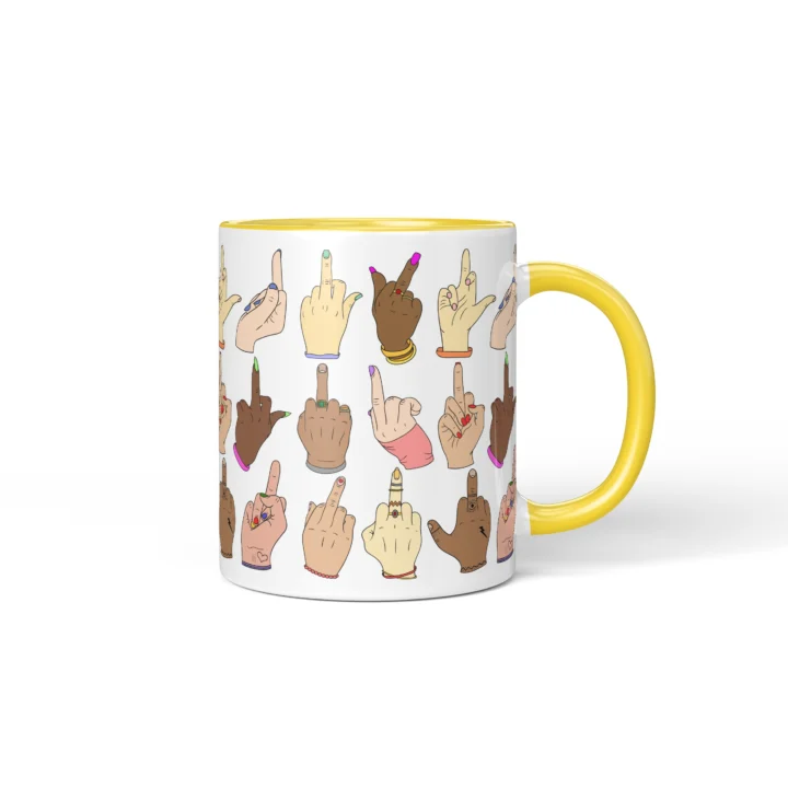 Middle Finger Pattern Mug - Rude Attitude Gift - Yellow mug mockup