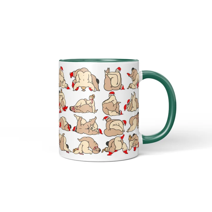 Naughty Christmas Position Mug - Adults Only Gift - Dark Green mug mockup
