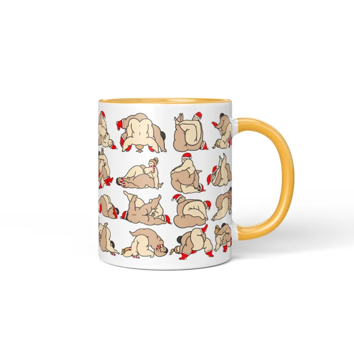 Naughty Christmas Position Mug - Adults Only Gift - Golden Yellow mug mockup