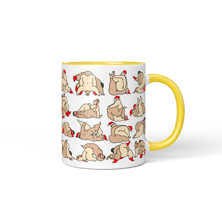 Naughty Christmas Position Mug - Adults Only Gift - Yellow mug mockup