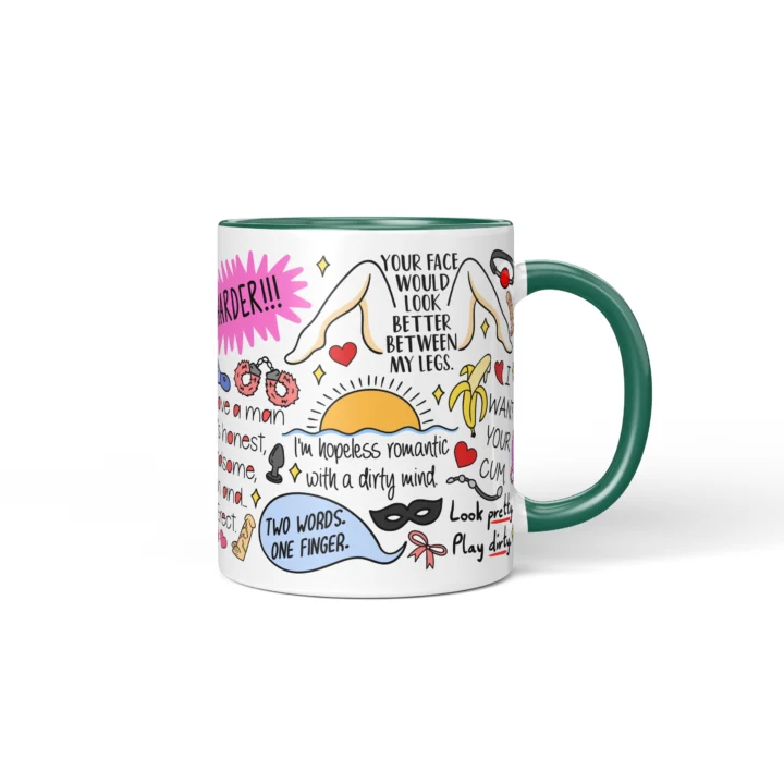 Naughty For Her Quotes Mug - Adults Only Gift - Dark Green mug mockup