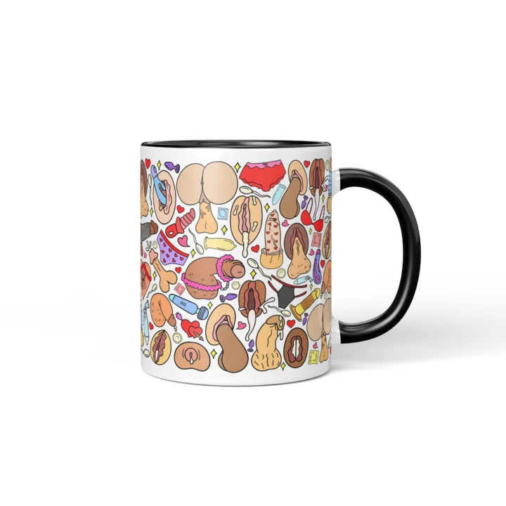 Naughty Icon Pattern Mug - Adults Only Gag Gift - Black mug mockup