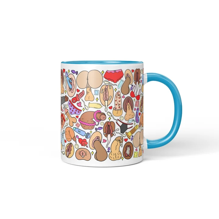 Naughty Icon Pattern Mug - Adults Only Gag Gift - Blue mug mockup