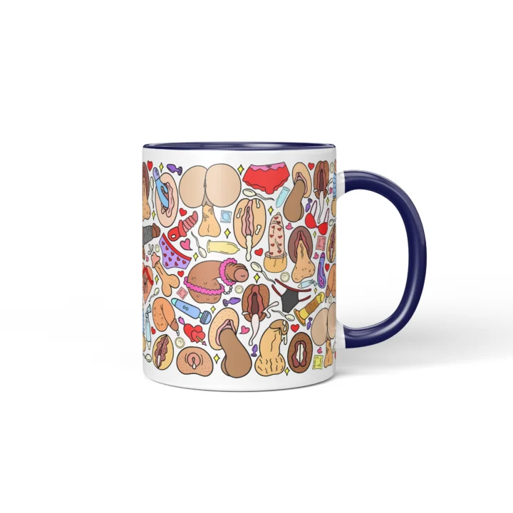 Naughty Icon Pattern Mug - Adults Only Gag Gift - Dark Blue mug mockup