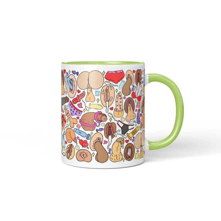 Naughty Icon Pattern Mug - Adults Only Gag Gift - Green mug mockup