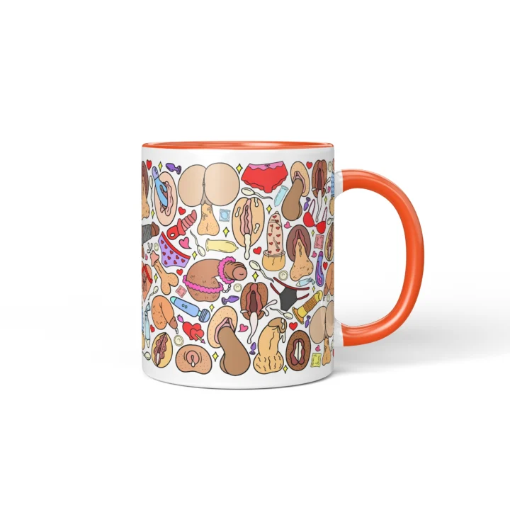 Naughty Icon Pattern Mug - Adults Only Gag Gift - Orange mug mockup
