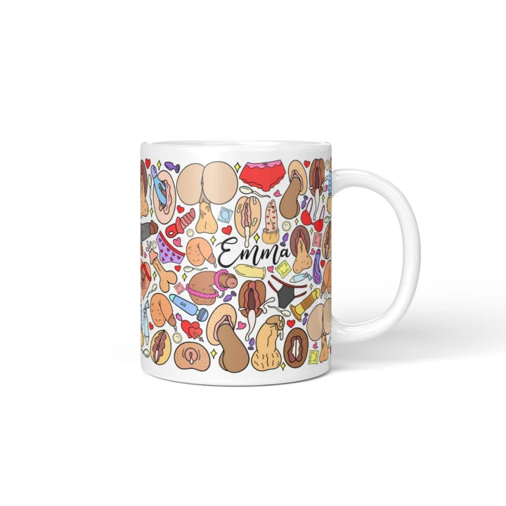 Naughty Icon Pattern Mug - Adults Only Gag Gift - Personalized 11 oz White mug mockup
