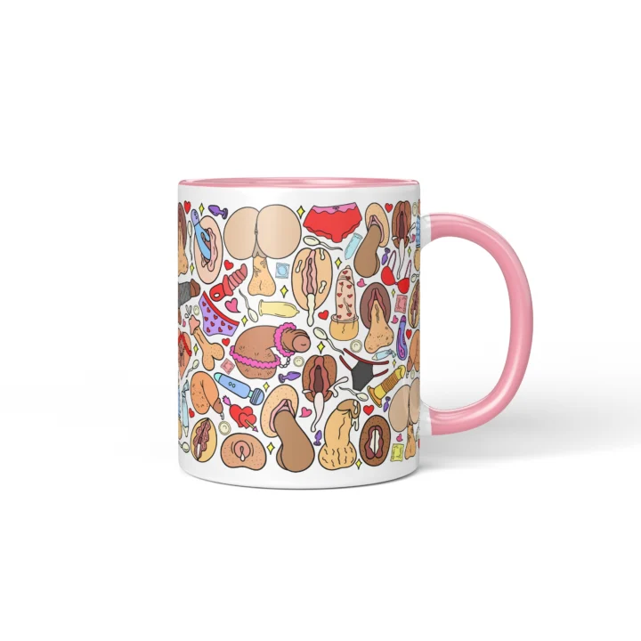 Naughty Icon Pattern Mug - Adults Only Gag Gift - Pink mug mockup